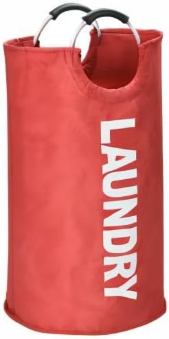 DOKEHOM 125L X-Large Laundry Basket Bag, Collapsible Tall Hamper, Red | Freestanding tall washing bin & foldable laundry bag. Extra large clothes storage basket with durable sturdy handles