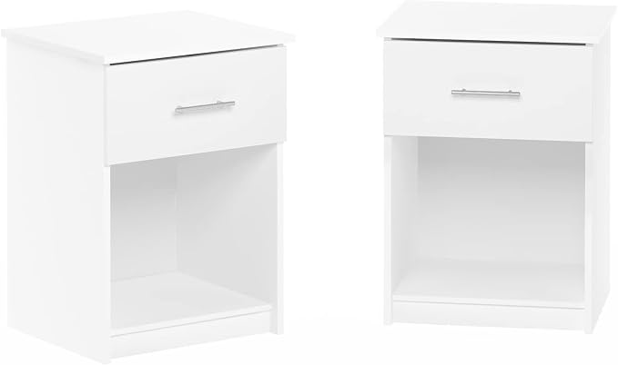 Furinno Tidur Nightstand, 2-Pack, Solid White | Bar Handle, with Storage Shelf, Bedside Table, End Table, Side Table, for Bedroom, Closet, Dorm