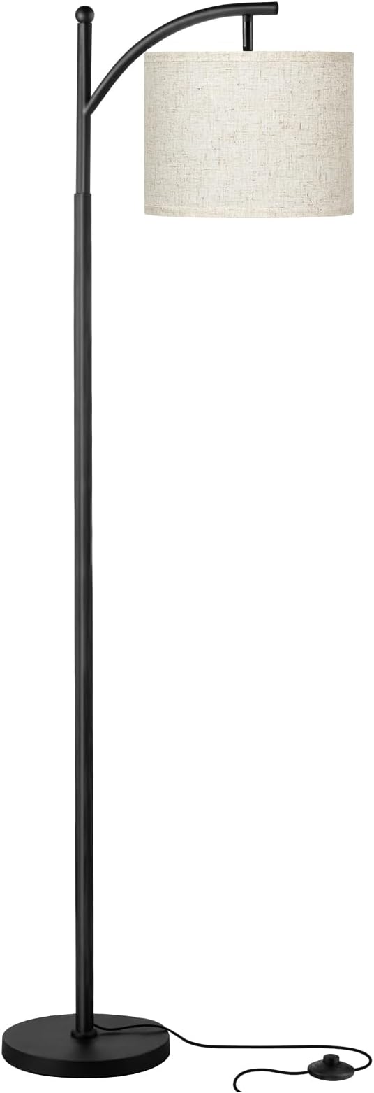 60" Modern Floor Lamp with Beige Shade, 9W LED Bulb | 3 Color Temperatures Bulb, Adjustable Linen Shade, Standing Lamps for Living Room Bedroom Office Classroom Dorm, Black Pole