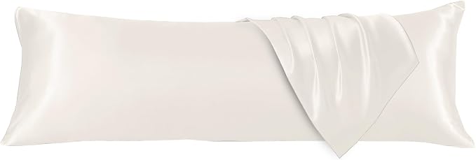 Body Pillow with Satin Pillowcase, Body Pillow for Adults, Beige | 20"x54", Removable Cover, OEKO-TEX Certified Down Alternative Filling,Washing Machine