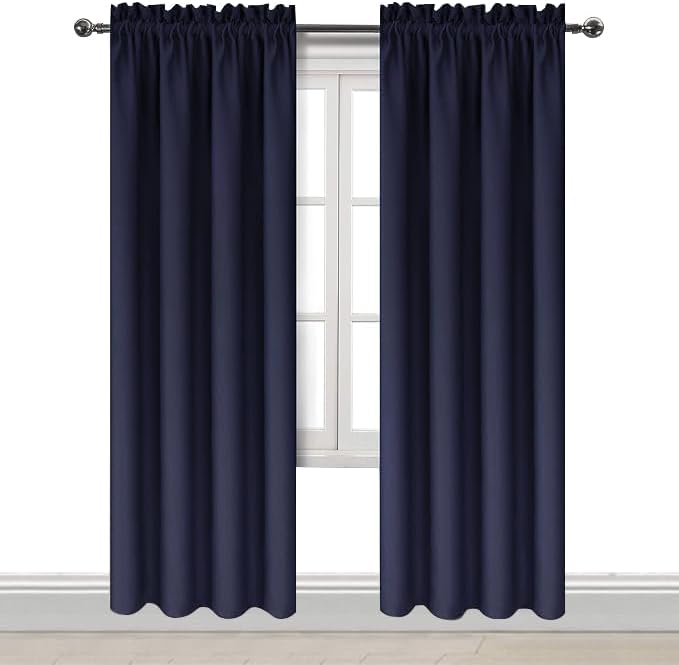 DWCN Blackout Curtains for Bedroom Living Room 52 x 84 Inch Long Navy | 2 Panels Set, Room Darkening, Thermal Insulated, Light Blocking, Rod Pocket Drapes, Noise Reducing Window Treatments