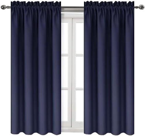 DWCN Blackout Curtains for Bedroom Living Room 38 x 45 Inch Long Navy | 2 Panels Set, Room Darkening, Thermal Insulated, Light Blocking, Rod Pocket Drapes, Noise Reducing Window Treatments