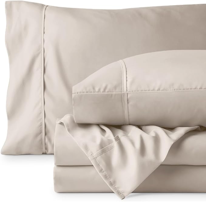 Bare Home Sheet Set - 1800 Ultra-Soft (Split Cal King, Wheat) | Deep Pockets 6 to 15 Inches, Breathable, Hypoallergenic, Hotel Luxury, Easy Fit, Soft, All-Season