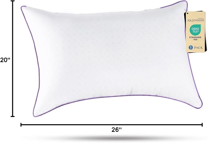JOLLYVOGUE Pillows Standard Size Set of 1, Washable Supportive Single Bed Pillow with Super Soft Down Alternative Fill, Luxury Fluffy Hotel Quality for Side, Back, and Stomach Sleepers