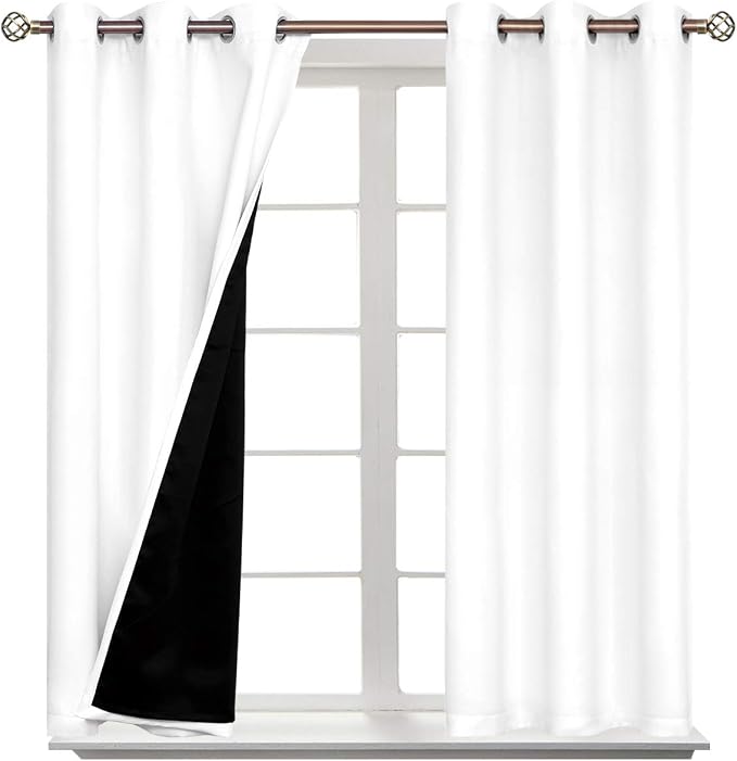 BGment Short 100% Blackout Curtains for Bedroom, Thermal Insulated Energy Efficiency Noise Reducing Grommet Curtains 45 Inch Length with Liner for Small Window 2 Panels Each 42 Inch Wide, Pure White