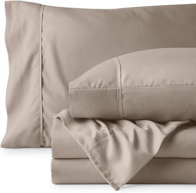 Bare Home Twin XL Sheet Set - 1800 Ultra-Soft (Twin XL, Khaki) | Deep Pockets 6 to 15 Inches, Breathable, Hypoallergenic, Hotel Luxury, Easy Fit, Soft, All-Season