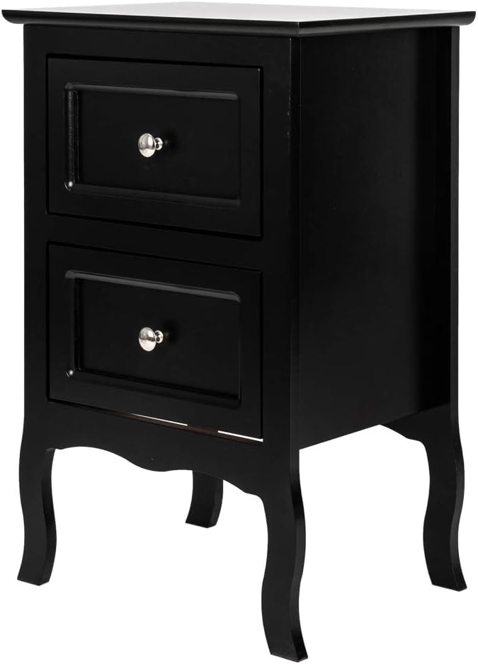 Bonnlo Black Nightstand with 2 Drawers, Night Stands for Bedrooms, Small Bed Side Table/White Night Stand with Drawers for Small Spaces, College Dorm, Kids’ Room, Living Room, French, 16W x 12D x 24H
