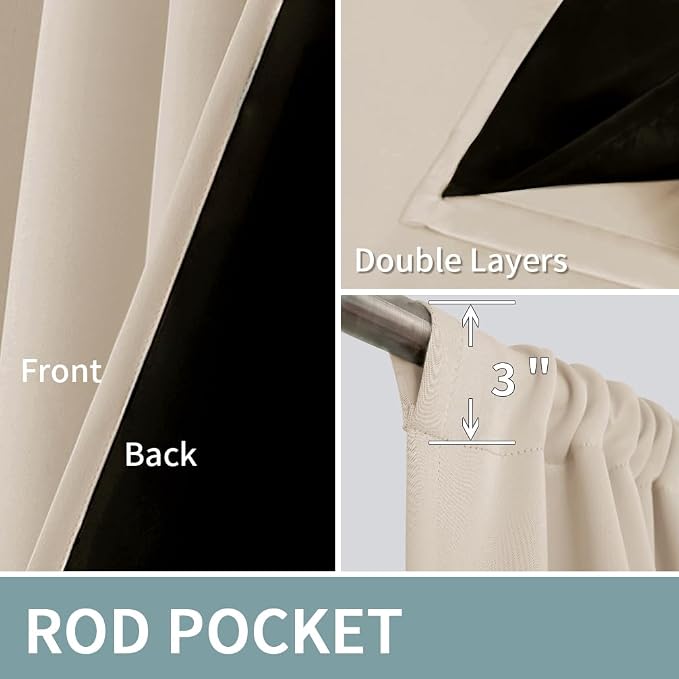BGment Champagne Blackout Curtains for Bedroom 72 Inch Length 2 Panels Set | Thermal Insulated, Full Room Darkening Noise Canceling, Living Room Curtains with Rod Pocket, 42 x 72 Inch