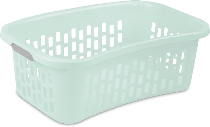 Sterilite 12 Pack HipHold Laundry Basket, Plastic Rectangle Clothes Hamper with Comfort Grip Handles & Reinforced Rim, 1.5 Bushel Capacity, Mint