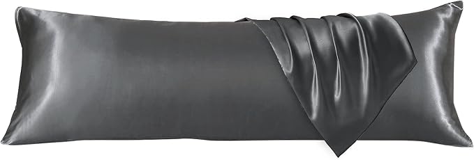 Body Pillow with Satin Pillowcase, Body Pillow for Adults, Grey | 20"x54", Removable Cover, OEKO-TEX Certified Down Alternative Filling,Washing Machine