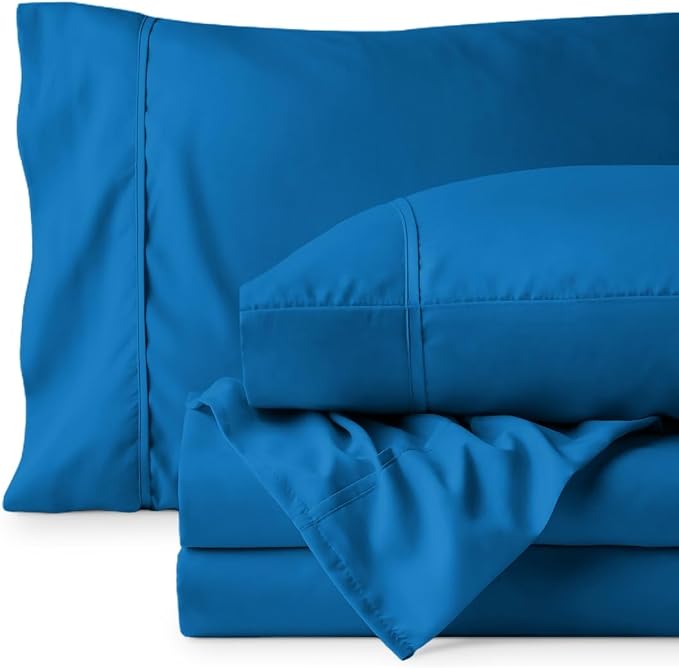 Bare Home Split King Sheet Set - 1800 Ultra-Soft (Split King, Medium Blue) | Deep Pockets 6 to 15 Inches, Breathable, Hypoallergenic, Hotel Luxury, Easy Fit, Soft, All-Season