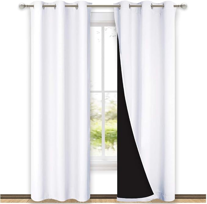NICETOWN Pure White Blackout Curtains for Nursery 42" w x 80" L 2 Panels | Full Light Blocking Drapes with Black Liner for Hall Villa Bedroom, Thermal Insulated Noise Reducing Draperies Home Decor