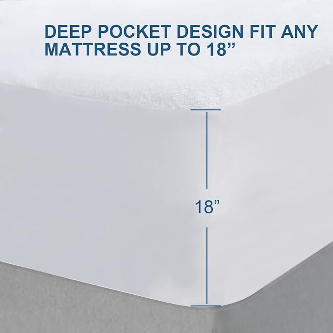 Split King Size Mattress Protector Waterproof,Mattress Cover for Kids | Smooth Top,Breathable Skin Friendly and Noiseless Fitted Sheet,Viscose Terry Mattress Protector