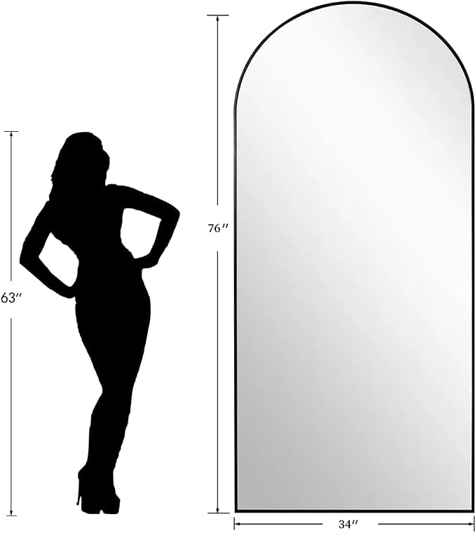 Dewfig Arched Full Length Mirror, 76"x34" Large Floor Mirror, Black | Aluminum Alloy Frame Full Body Mirror, HD Shatterproof Tempered Glass, Lean/Stand/Wall for Living Room,Bedroom, Dressing Room