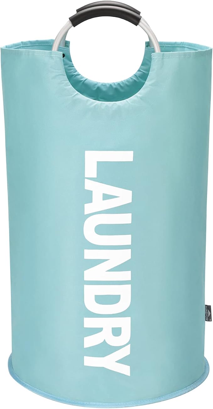 DOKEHOM 125L X-Large Collapsible Washing Laundry Basket Bag (7 Colors) for Bedroom, Fabric (Light Blue, XL) | Freestanding tall washing bin & foldable laundry bag. Extra large clothes storage basket with durable sturdy handles