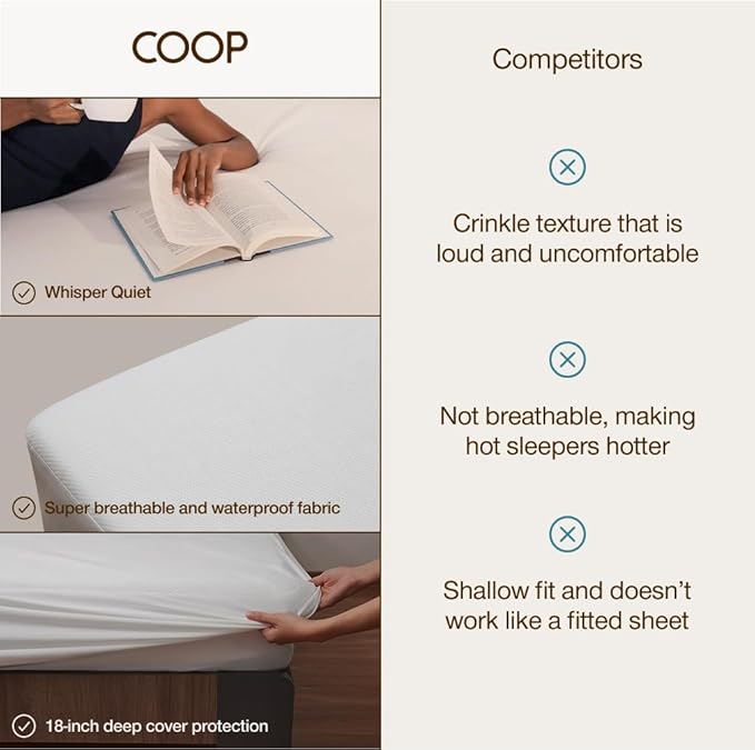 Coop Home Goods Ultra-Tech Waterproof Mattress Protector Twin XL, Smooth Top Mattress Pad, Waterproof Cover, Up to 18 Inches Deep, Machine Washable, Noiseless Comfort, Twin XL (39x80)