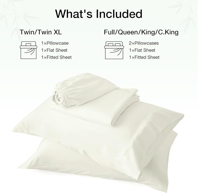 Love's cabin 4 Piece King Size Sheet Set, 100% Rayon Derived from Bamboo, Cooling & Breathable, Soft Silky Deep Pocket up to 16", Hotel Luxury Bedding for Hot Sleepers, Ivory