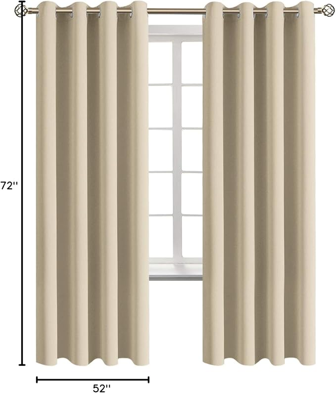 BGment Beige Room Darkening Curtains 72 Inch for Bedroom - 2 Panels | Grommet Top, Light-Blocking, Sunblock, Thermal Insulated, Window Drapes for Kids Boys Room, 52x72 Inch