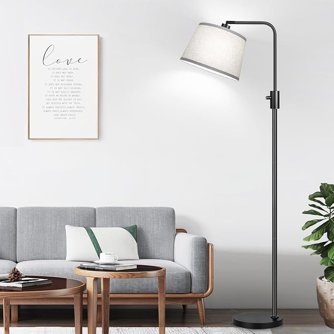 【Upgraded】 Dimmable Floor Lamp, 1000 Lumens LED Edison Bulb Included, Arc Floor Lamps for Living Room Modern Standing Lamp with Gray Shade, Tall Lamps for Living Room Bedroom Office Dining Room