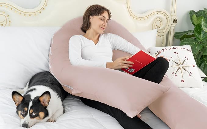 Meiz Pregnancy Pillows, Cooling Pregnancy Pillows for Sleeping, Maternity Pillow for Pregnant Woman, 65" Pregnant Pillows for Sleeping with Cooling Jersey Cover, Apricot