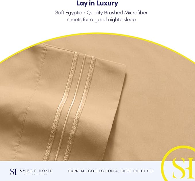 Full Size Sheet Sets - Breathable Luxury Sheets with Full Elastic & Secure Corner Straps Built In - 1800 Supreme Collection Extra Soft Deep Pocket Bedding Set, Sheet Set, Full, Camel