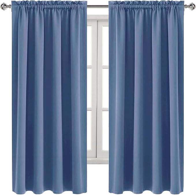 DWCN Blackout Curtains for Bedroom 52 x 63 Inch Long Dusty Blue 2 Panels | Room Darkening, Thermal Insulated, Light Blocking, Rod Pocket Drapes, Noise Reducing Window Treatments