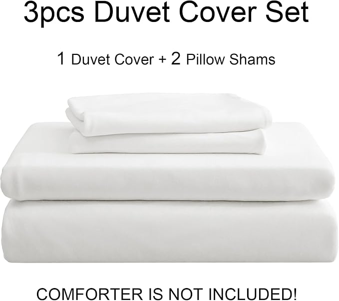 PURE ERA Jersey Knit Sheet Set Solid Bright White Full | 100% Cotton, 3 Piece Set, T Shirt Soft, Breathable, Envelope Closure Pillowcases, Hidden Zipper, 8 Ties, No Insert, Modern