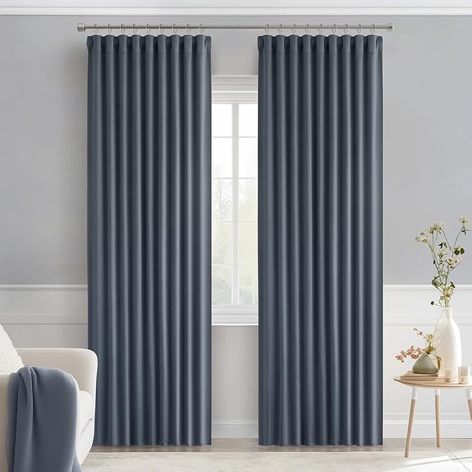 MIULEE Stone Blue Back Tab Blackout Curtains 52x84 Inch Length 2 Panels Set | Rod Pocket Pinch Pleated, Thermal Insulated, Room Darkening, Light Blocking, Privacy Curtains for Living Room Bedroom