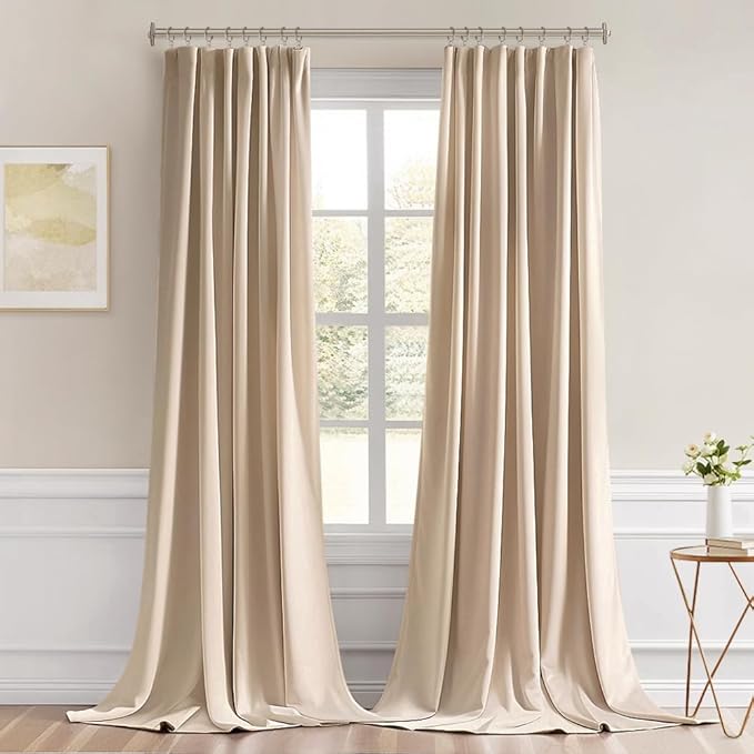 MIULEE Beige Back Tab Blackout Curtains 52x96 Inch Long 2 Panels Set | Rod Pocket Pinch Pleated, Thermal Insulated, Bedroom Living Room Darkening Drapes, Light Blocking Floor to Ceiling Curtains