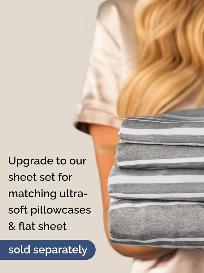Deep Twin XL Fitted Sheet - College Dorm Room Essentials - Grey Stripes | Easily Fits 18 inch to 24 inch Mattress, Wrinkle Resistant, Soft, Breathable & Comfy, Extra Deep Pockets Fitted Sheet