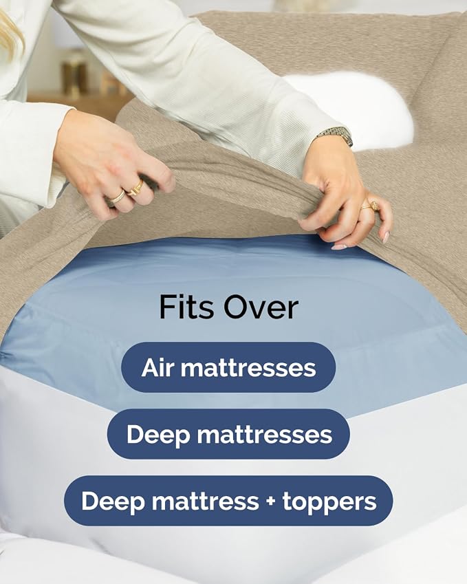 2 Pack Extra Deep Twin XL Fitted Sheets with Deep Pockets - Heathered Beige | Hotel Luxury Bottom Fitted Sheets Only, Soft, Fade & Wrinkle Free, Breathable & Comfy, All Around Elastic Fitted Sheets