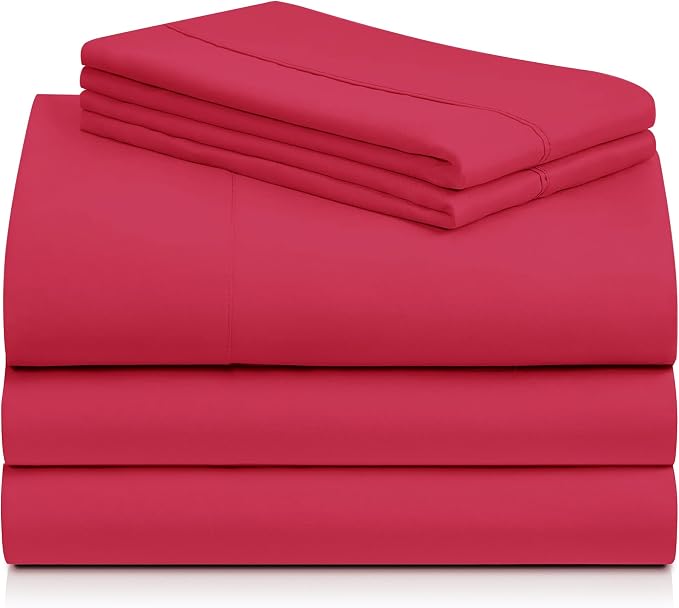 Split King Sheets for Adjustable Bed, Soft Deep Pocket Bed Sheets Set, 5PC | LuxClub Silky Fitted Sheet & Pillowcase Sets, Breathable Hotel Luxury Bedding for Mattress Wrinkle Free, Red