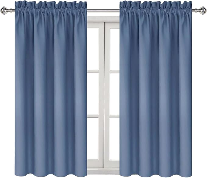 DWCN Blackout Curtains for Bedroom 38 x 54 Inch Long Dusty Blue 2 Panels | Room Darkening, Thermal Insulated, Light Blocking, Rod Pocket Drapes, Noise Reducing Window Treatments