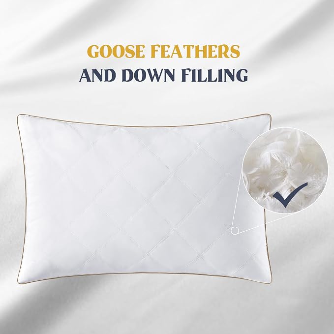 puredown® Goose Feathers and Down Pillow with Diamond Quilting with 100% Cotton Cover, Pack of 1, Queen Size