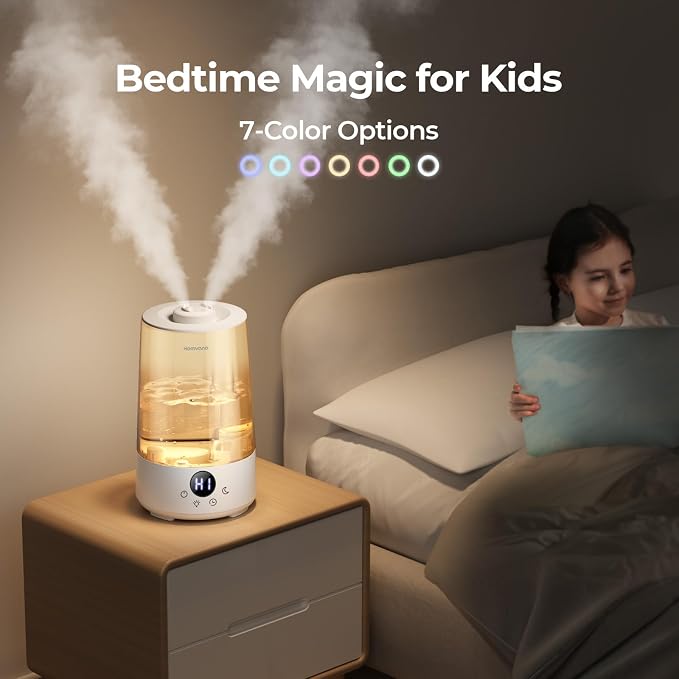 Homvana 3.6L Top-Fill Cool Mist Humidifiers for Bedroom, Large Room(Clear) | 23dB Quiet, Easy-to-Clean 2-in-1 Baby Humidifier & Oil Diffuser for Congestion Relief, Last for 4 Night (Transparent)