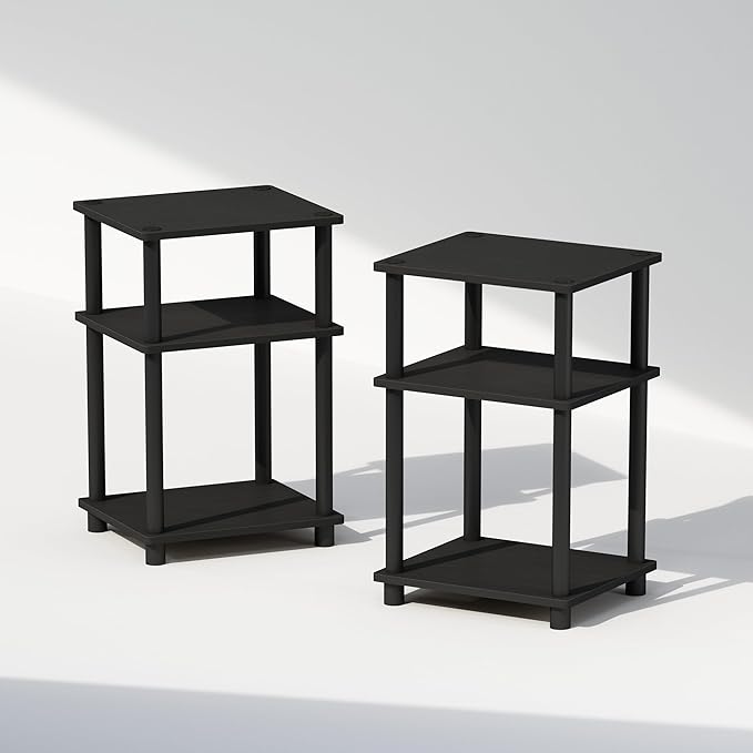 Furinno JUST Set of 2 Toolless 3-Tier Night Stand, Americano | Compact, Narrow, Open Storage Bedside Table, End Table, Side Table, for Bedroom, Dorm