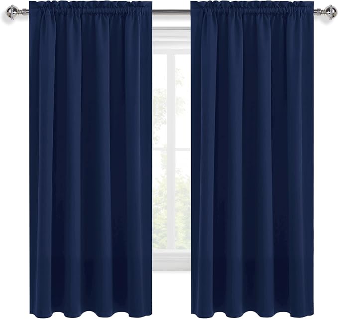 DWCN Blackout Curtains for Bedroom 42 x 72 Inch Long Navy Blue 2 Panels | Room Darkening, Thermal Insulated, Light Blocking, Rod Pocket Drapes, Noise Reducing Window Treatments