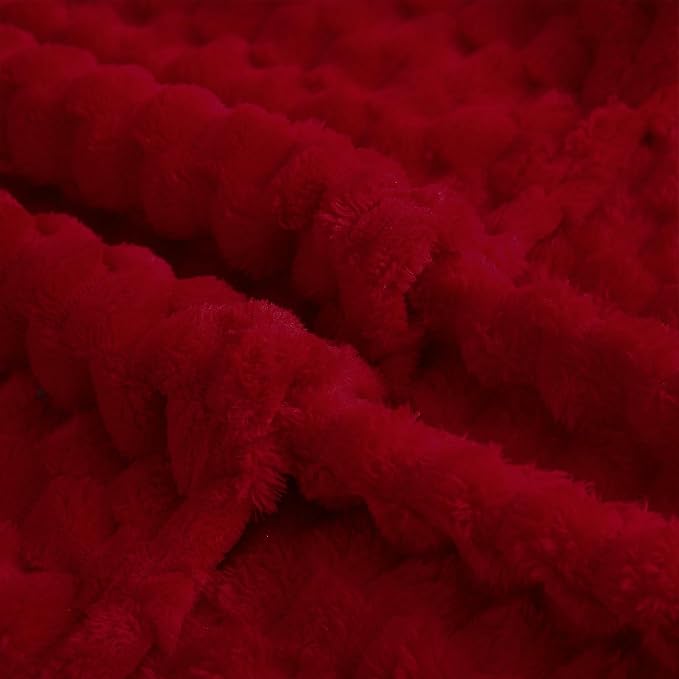 Red Throw Blanket 50"×70" inches Gifts for Mom Fuzzy 3D Jacquard Decorative | Flannel Fleece Super Soft Plush Cozy Blanket for Couch Sofa Chair Lightweight