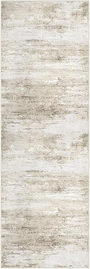 Washable 2x6 Runner Rug for Hallway: Kitchen Runner Non Slip Neutral Soft Abstract Modern Low Pile Stain Resistant Carpet Runner for Bedroom Beside Entryway Bathroom Laundry Indoor (Beige, 2'x6')