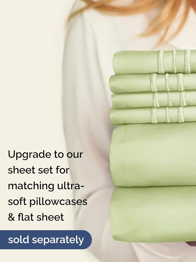 Extra Deep Queen Fitted Sheet - Single Fitted Sheet Only - Light Sage Green | Easily Fits 18 inch to 24 inch Mattress, Soft, Wrinkle Free, Breathable & Comfy, Extra Deep Pockets Hotel Luxury Fitted Sheet