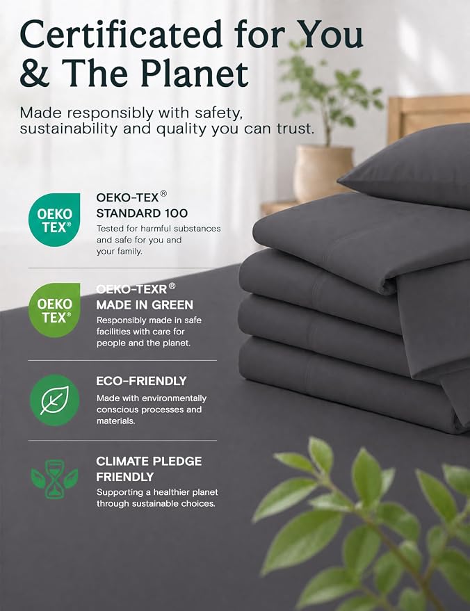 LuxClub 6 PC California King Size Sheet Set Bed Sheets Deep Pockets 18" Eco Friendly Wrinkle Free Cooling Sheets Machine Washable Hotel Bedding Silky Soft - Black California King | LuxClub Silky Fitted Sheet & Pillowcase Sets, Breathable Hotel Luxury B...