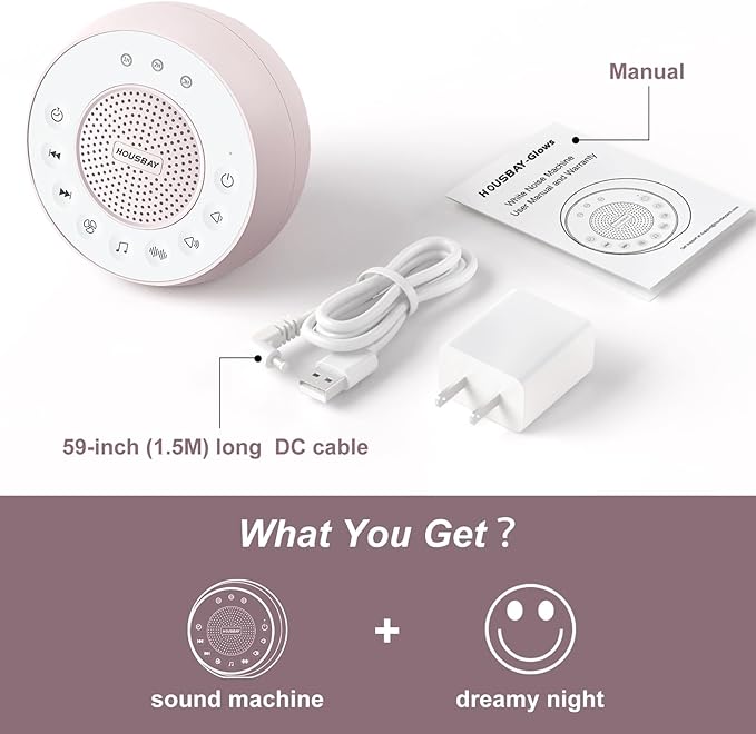 HOUSBAY Sound Machine White Noise for Sleeping, Pink | 31 Soothing Sounds, 5W Loud Stereo Sound, Auto-Off Timer, Adjustable Volume, Small Sleep Machine for Noise Canceling