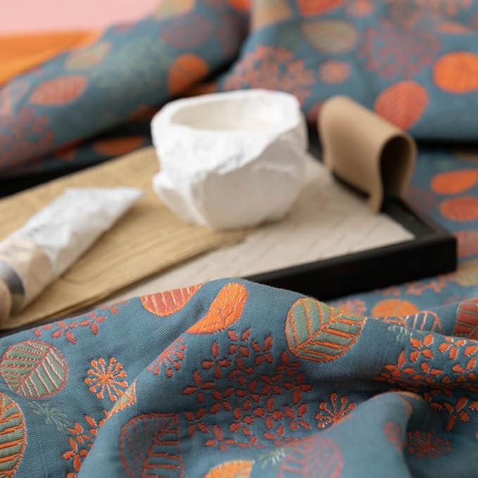 100% Cotton Muslin Blanket Jacquard Rustic Floral Leaves Print Quilt, Soft Bed Cover 3 Layers Reversible Bedspread Coverlet Breathable Lightweight Bedding Twin(59"x94"), No Pillow Sham