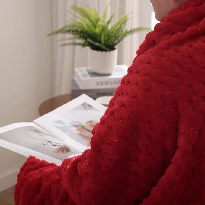 Puncuntex Red Throw Blanket 50"×60" inches Gifts for Mom Fuzzy 3D Jacquard Decorative (Pack of 3)