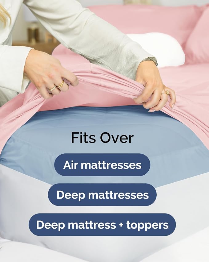 2 Pack Extra Deep Cal King Fitted Sheets with Deep Pockets - Baby Pink | Hotel Luxury Bottom Fitted Sheets Only, Soft, Fade & Wrinkle Free, Breathable & Comfy, All Around Elastic Fitted Sheets