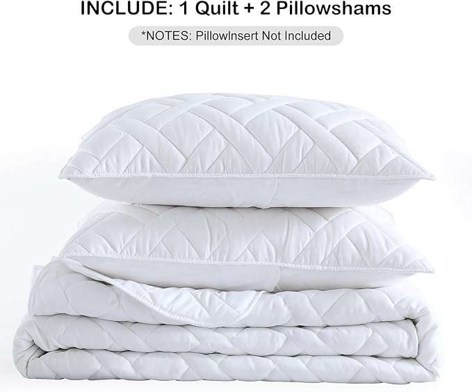 HORIMOTE HOME Quilt Set King Size White, Classic Geometric Diamond Stitched Pattern, Ultra Soft Microfiber Lightweight Bedding Set Bedspread Coverlet for All Season (1 Quilt and 2 Pillow Shams)