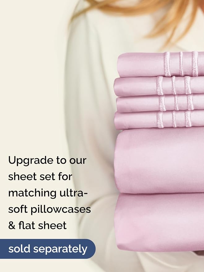 Extra Deep Full Fitted Sheet - Single Fitted Sheet Only - Light Pink | Easily Fits 18 inch to 24 inch Mattress, Soft, Wrinkle Free, Breathable & Comfy, Extra Deep Pockets Hotel Luxury Fitted Sheet