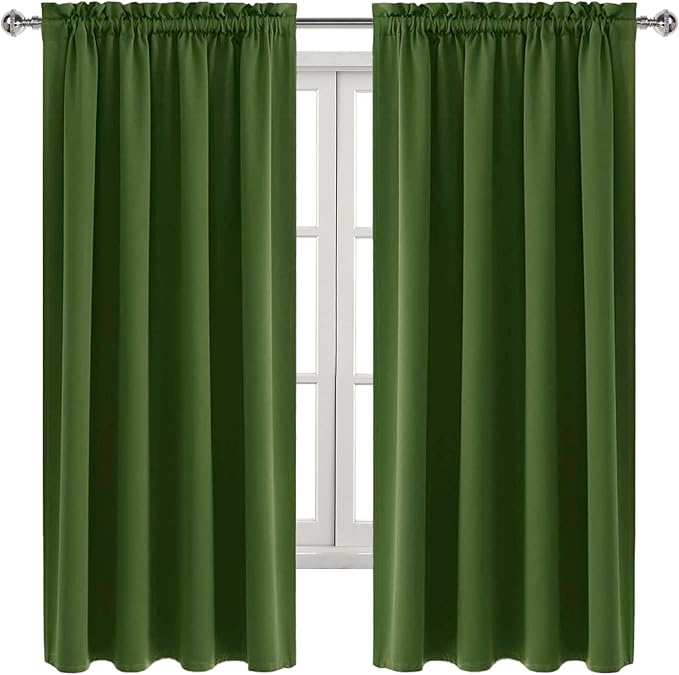 DWCN Blackout Curtains for Bedroom 52 x 63 Inch Long Olive Green 2 Panels | Room Darkening, Thermal Insulated, Light Blocking, Rod Pocket Drapes, Noise Reducing Window Treatments