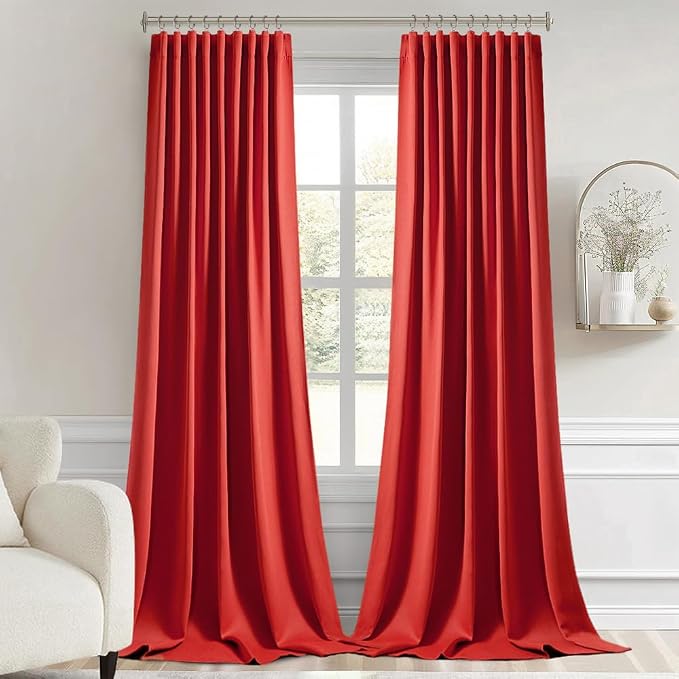 MIULEE Christmas Red Back Tab Blackout Curtains 52x102 Inch Long 2 Panels | Rod Pocket Pinch Pleated, Thermal Insulated, Room Darkening, Light Blocking, Privacy Curtains for Living Room Bedroom