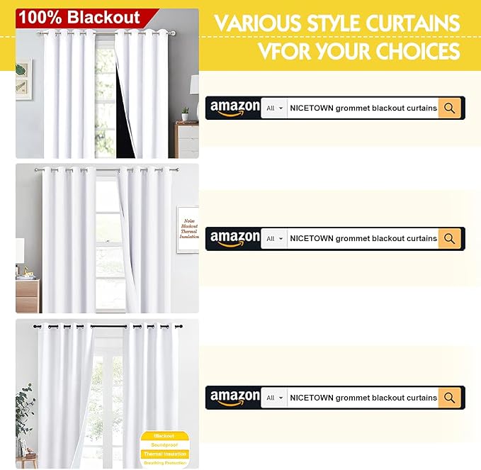NICETOWN White Blackout Curtains for Bedroom 52" Wide x 95" Long 2 Panels | Room Warming Full Shading Super Heavy-Duty Black Lined Drapes, Privacy Assured Window Treatments Home Decor Noise Reducing